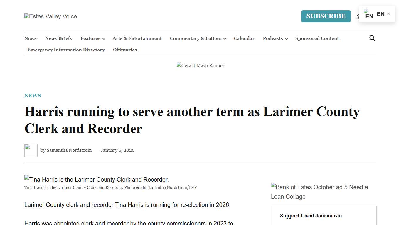 Harris running to serve another term as Larimer County Clerk and Recorder - Estes Valley Voice